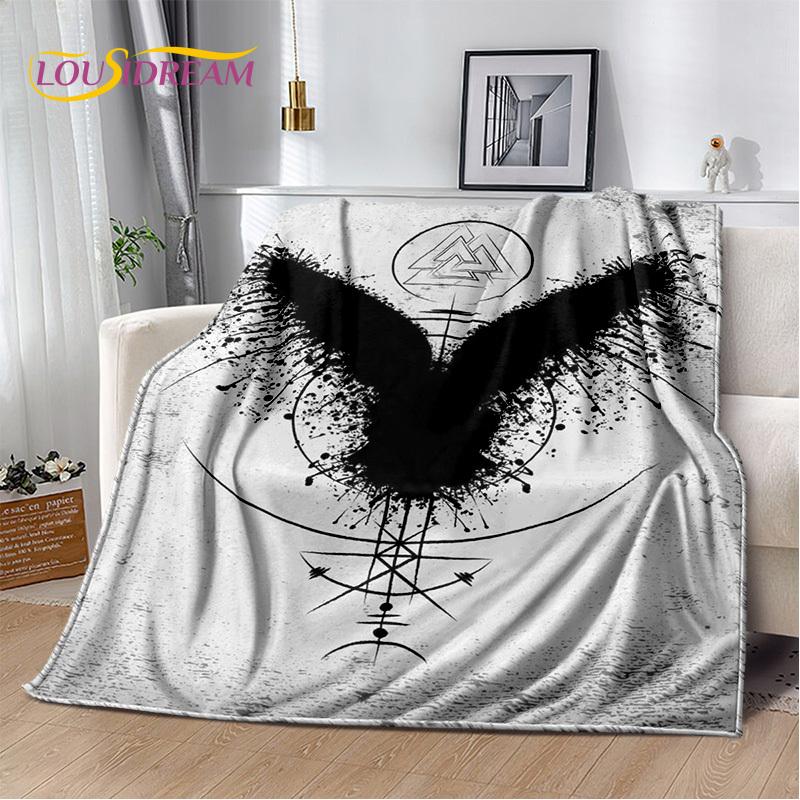 Viking Nordic Odin Valhalla Cartoon Valknut Blanket,Soft Throw Blanket for Home Bedroom Bed Sofa Picnic Office Travel Cover Kids