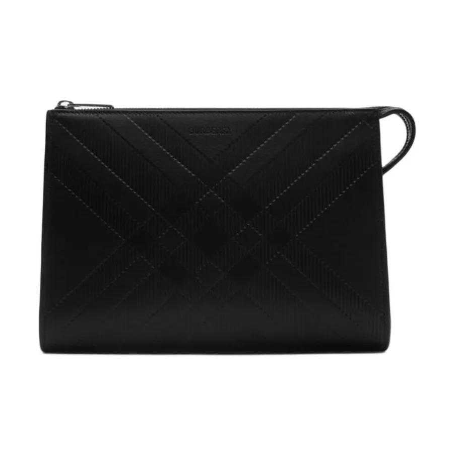 

Burberry Check Embossed Brushed Metal Hardware Calfskin Storage Pouch Unisex Couple s Style Black Basic Set (Bag+Dust Bag) чорний