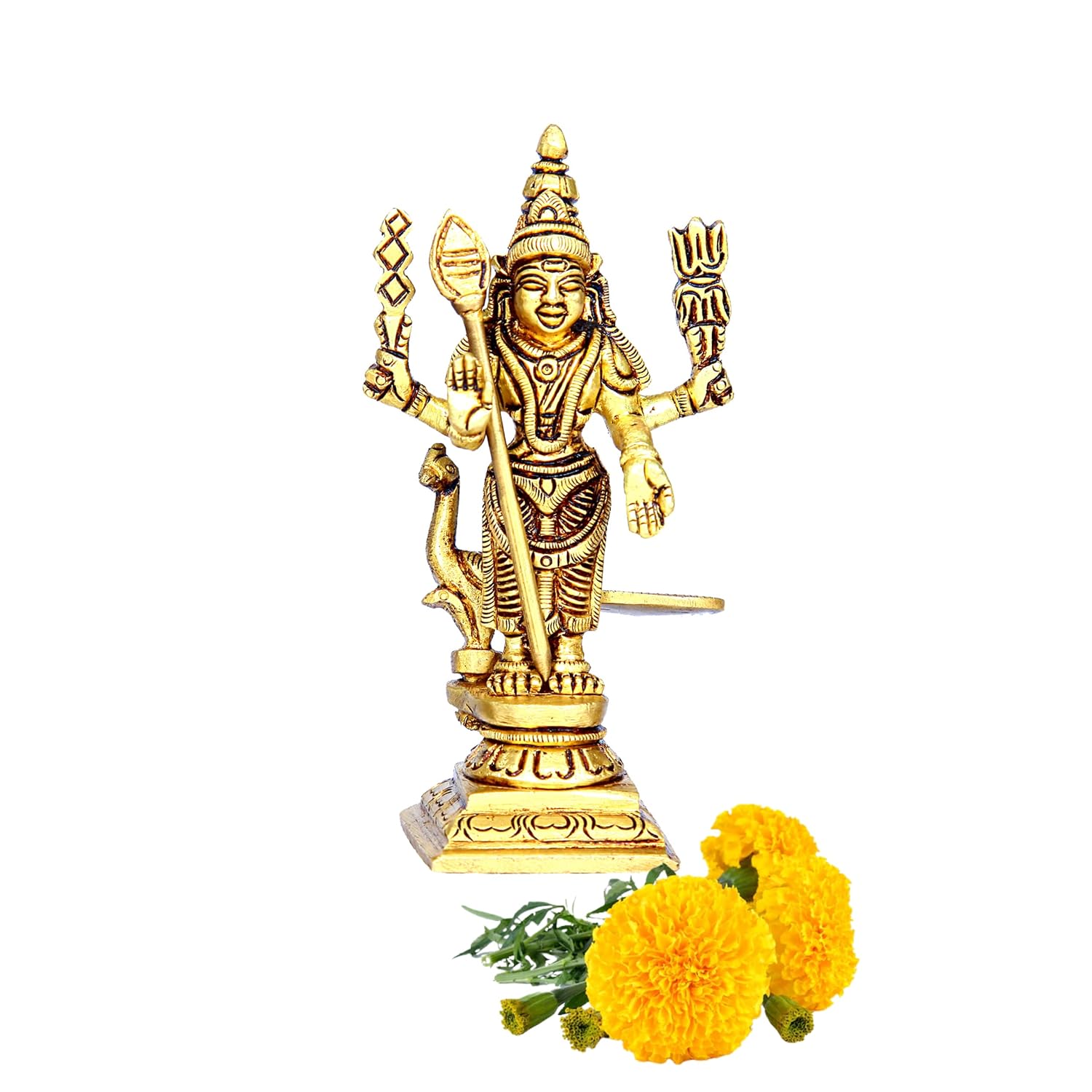 Gold Murugan Idol, Kumaraswamy Brass Murti, Subrahmanya Swami Idol Size - Small