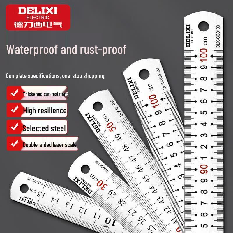 DELIXI Stainless Steel Ruler & Angle Square Set Single Piece