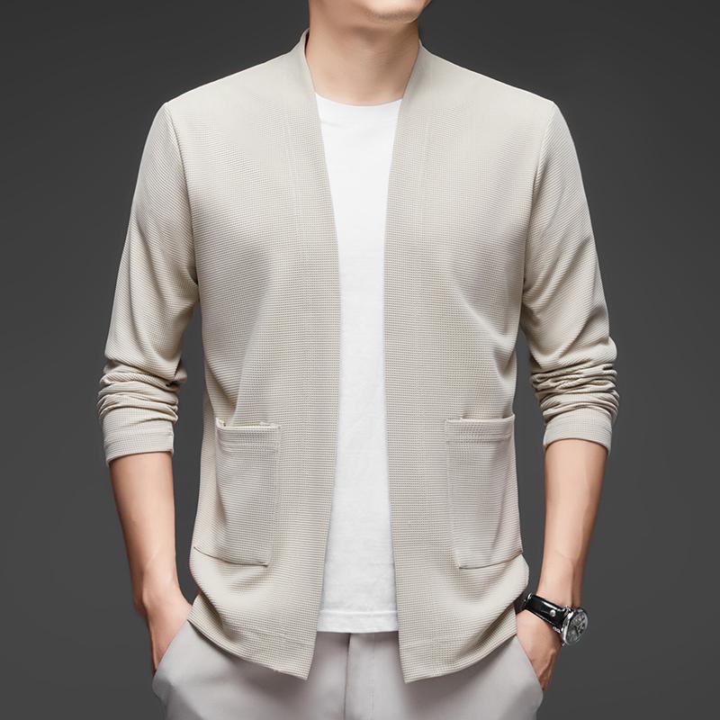 Men's Business Casual Long Sleeved Solid Color Cloak Jacket Knitted Comfortable and Fashionable All Season Versatile Top