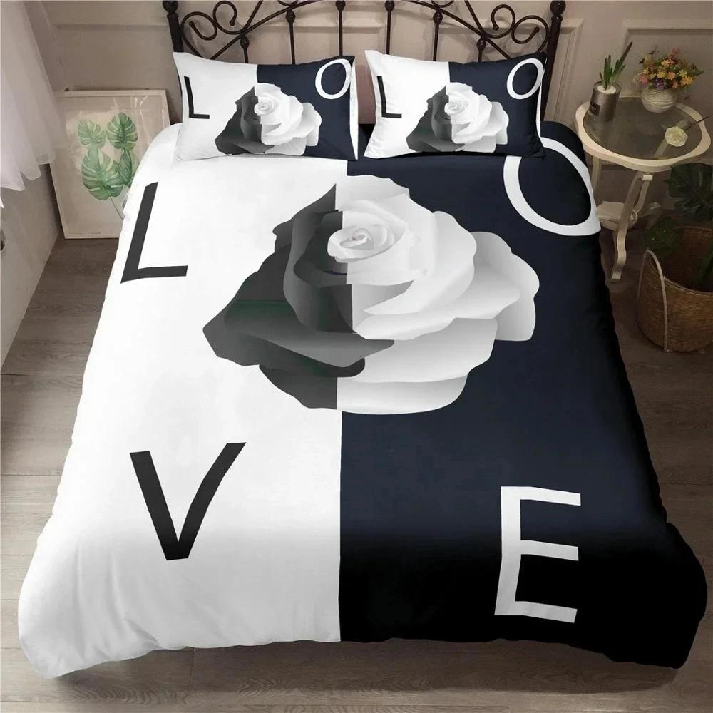 Couples Modern Duvet Cover Queen 220x240 260x240 Crown Bedding Set Black White Bed Cover For Double Bed 2 Sp Adult Bedroom Set