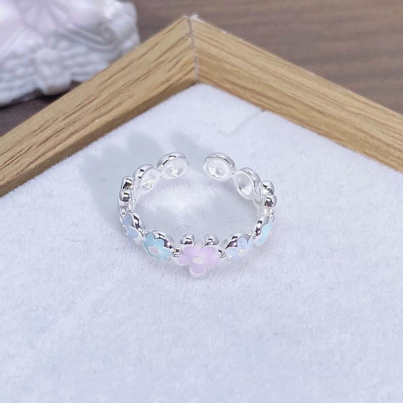 Enamel Oil Drop Flower Butterfly Opening Ring Niche Design Light Luxury High Sense Zircon Personality Ring Woman