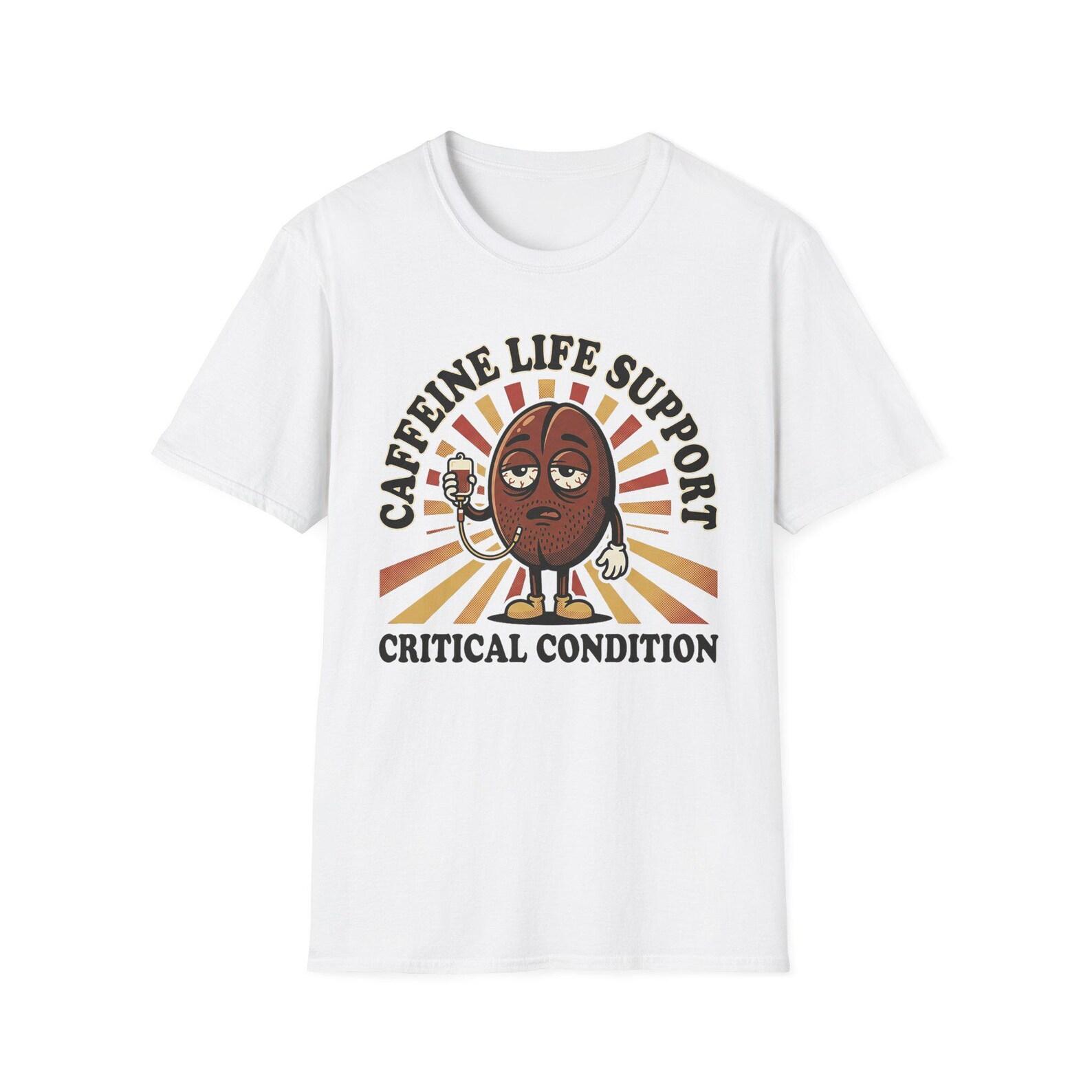 Caffeine Life Support Coffee Bean Cartoon T-Shirt | Critical Condition 2XL