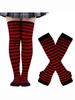 Knitted Arm Warmers with Black and Red Thin Stripe Pattern for Everyday Wear