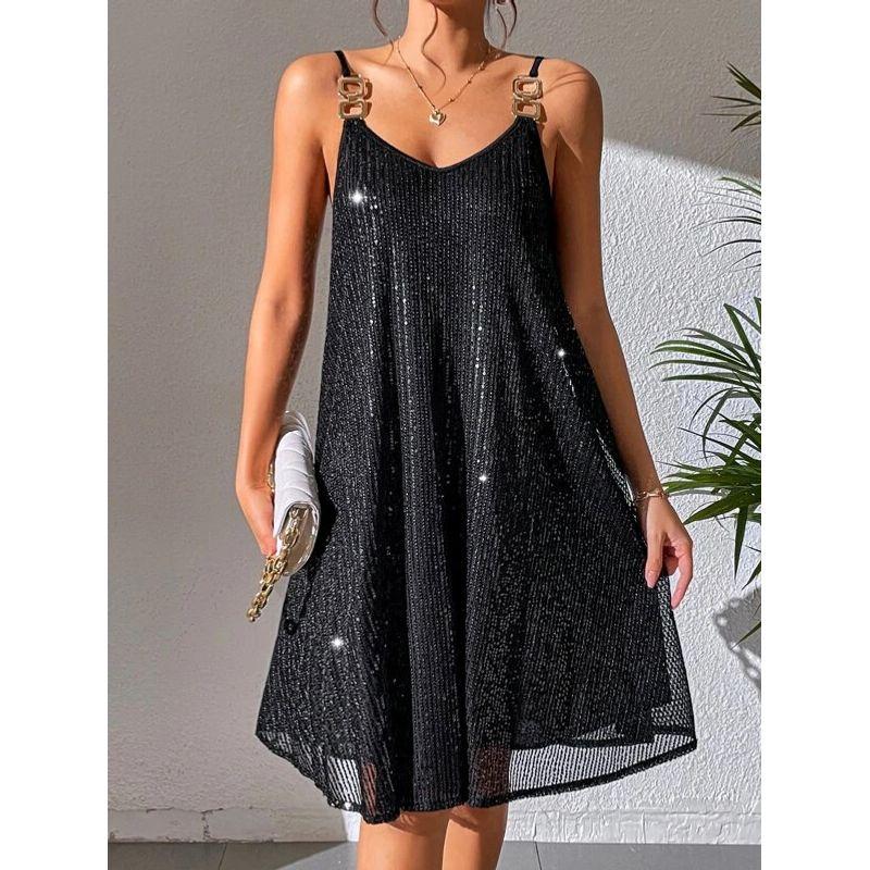 

Solid Color V-neck Sleeveless Dress Women s Solid Color and V-neck Sleeveless Loose Dress Black S
