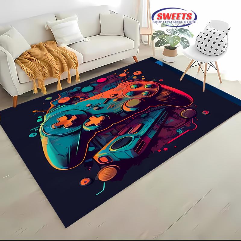 HD Home Area Gamer Rug with Game Controller Design,Non Slip Floor Tapete for Kids,Decor Carpet for Living Room Bed Playrooms Mat