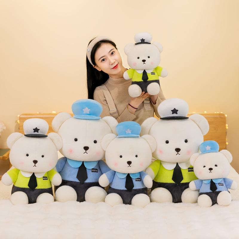 Cute police bear doll plush toy girl bed sleeping doll stall doll