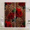 2pcs- Leopard Print Rose Polyester Curtains, Pole Bag Curtains 42*84, Bedroom, Living Room, Home Room Decoration