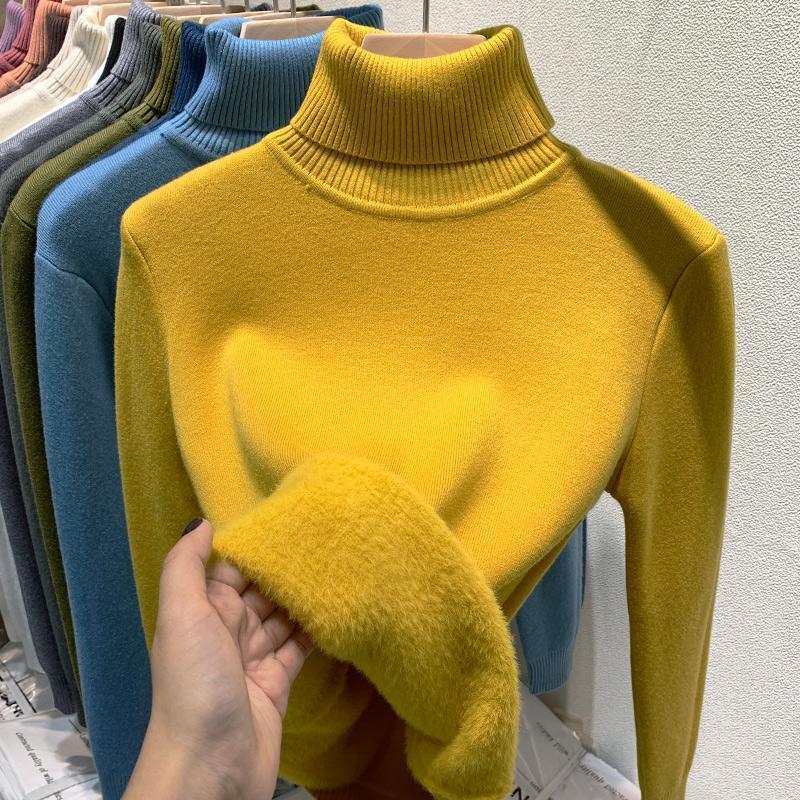 Women's Mink Velvet Turtleneck Sweater - Thick, One-Piece Winter Base Layer for 2025