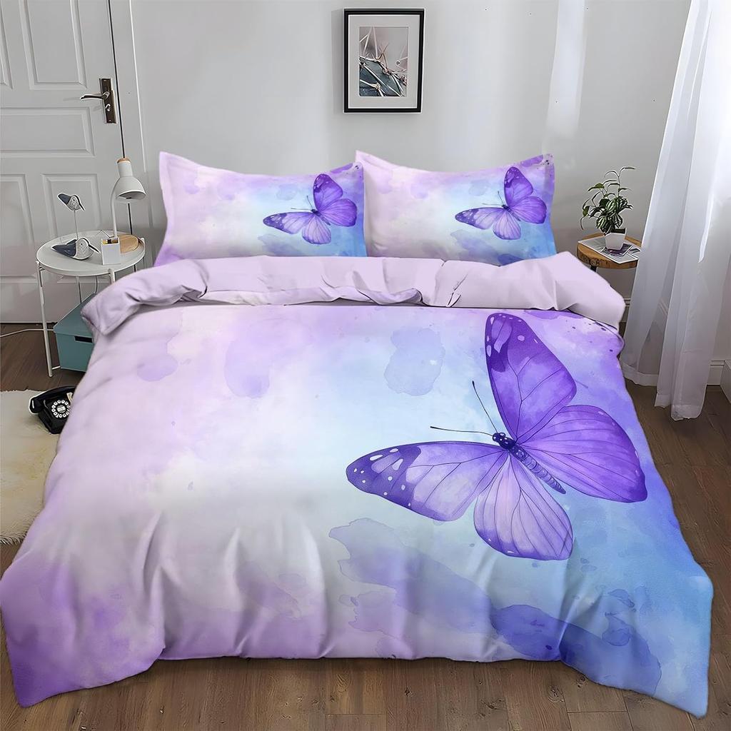 Doublesided Duvet Cover Fantasy Art Watercolor Butterfly Microfibre Bedding Sets, Bedding Fantasy Butterfly Duvet Cover Sets