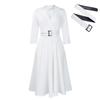 Women's Spring Lapel Solid Color High Waist Elegant Large Size Dress