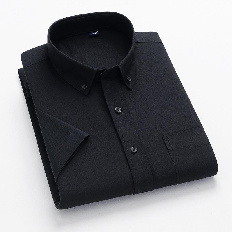 Men's Summer Striped Short-Sleeve Cotton Shirt with Turn-Down Collar