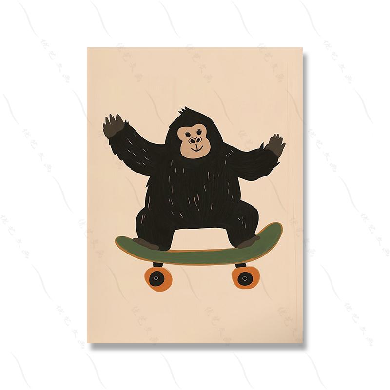 Funny Animals Cool Lion Dog Scooter Gorilla Skateboard Posters Prints Wall Art Canvas Nursery Pictures for Baby Kids Room Decor