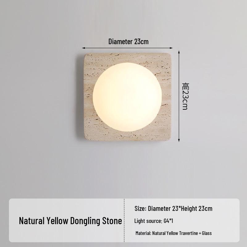Yellow Travertine Wabi-Sabi Wall Lamp for Bedroom, Hotel, or Corridor