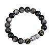 Natural Obsidian Beaded Bracelet Men Retro Style Pixiu Jewelry 10mm 17 Beads Handmade