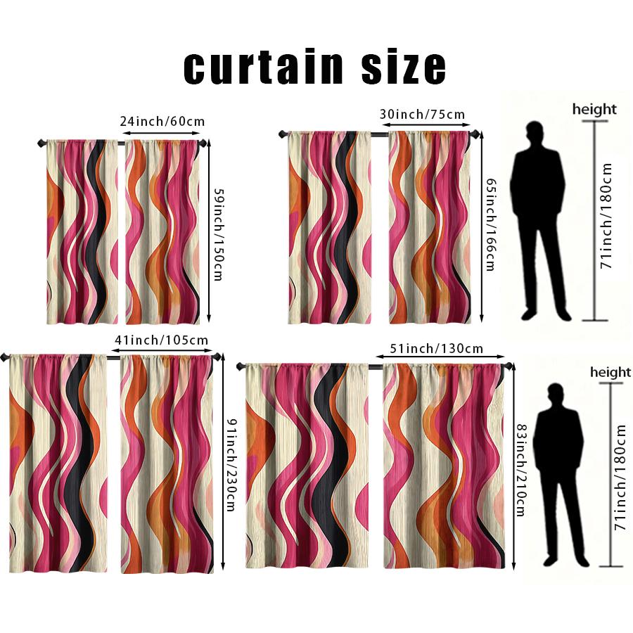 Color Blocking Wave Patterned Curtains Vibrant Colors Living Room Bedroom Pull Window Decoration Set Of 2 Made Polyester With Rod Pocket Decor