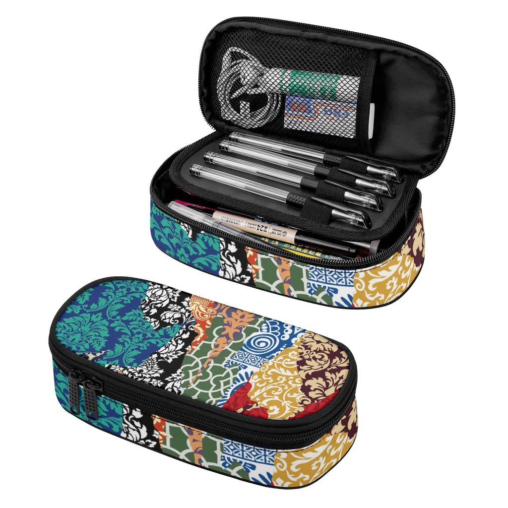 Pencil Pouch Strong Polyester Fabric High Capacity Smooth Zipper with Mesh Pocket Removable Divider and Pen Slots for Students