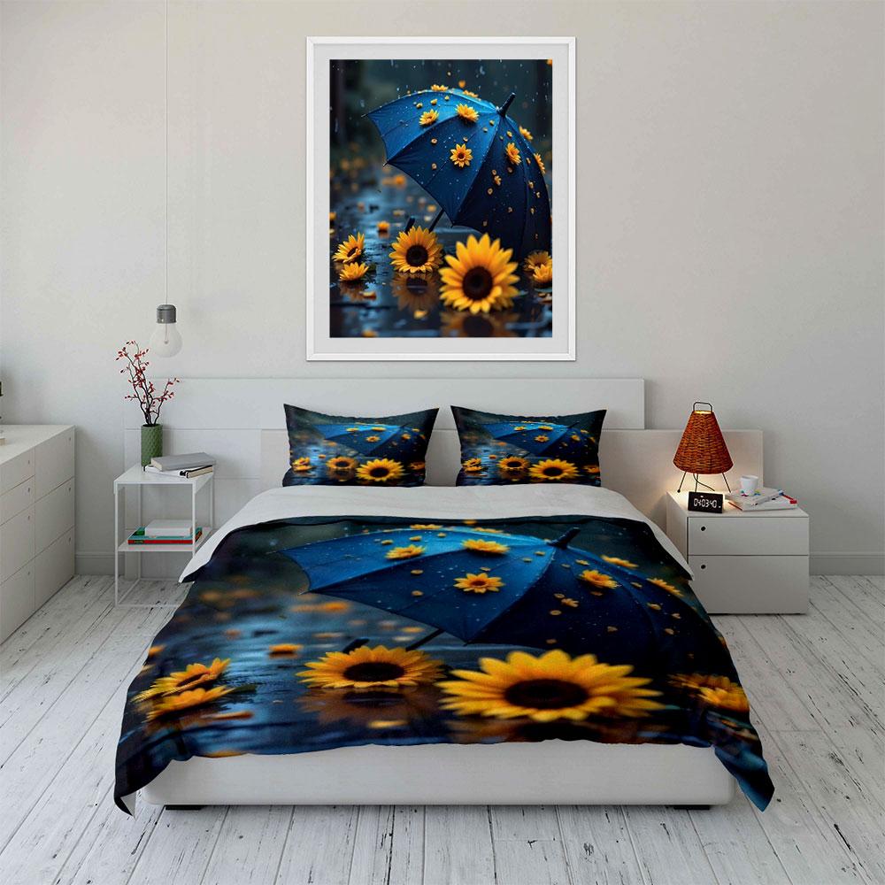 Sunflower Umbrella Set For Rainy Days Soft Comfortable Duvet Cover Bedding Set Included 1*Duvet Cover & 2*Pillowcases, Gift