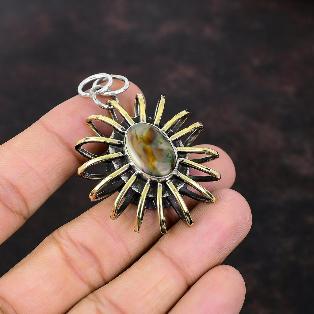 Pingente de jaspe imperial 925 pingente de prata esterlina joias com pedras preciosas pingente banhado a ouro 18k joias de gaiola presente para ela joias boho feitas à mão