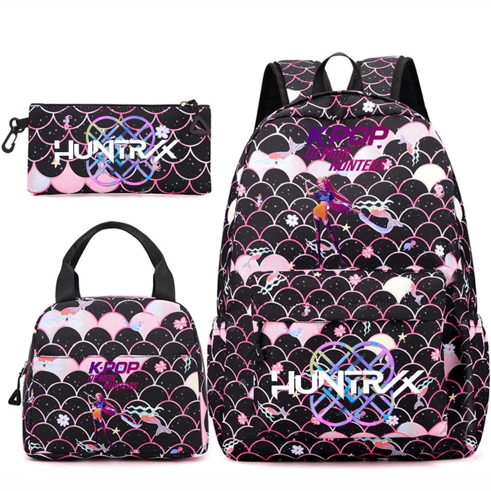 3Pcs/set Anime Kpop Printed Backpack Handbag Pencil Case for Teenger Student Girl Boy Schoolbag Kid Bookbag Large Capacity Travel Bag Gift