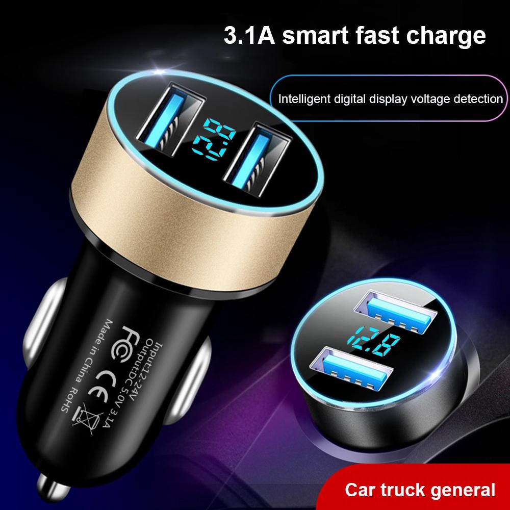 

Dual USB Car Charger LED Ring Light Design 5V 3.1A Fast Charger Universal Car Phone Charger for Camera Tablets Laptops Black/Gold
