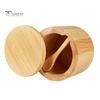 Reusable Wooden Seasoning Box Wood Salt Container with Swivel Magnetic Lid, Built-in Spoon Decorative Spice Keeper Jar, Moisture Proof for Kitchen