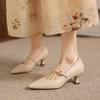 Krazing Pot Genuine Leather Round Toe Thin Heels Summer Shoes Solid Big Size 42 Shallow Decoration buckle Women Shallow Pumps