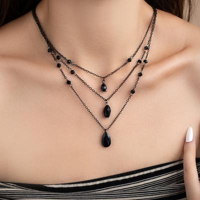 Vintage Gothic Halloween Black Blood Drop Fringed Necklace Niche Stacked With Dark Wind Necklace