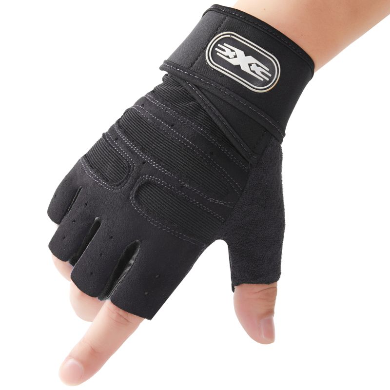 

Fitness Sports Gloves Men and Women Non-Slip Anti-Cocoon Half Finger Wrist Guard Iron Equipment Training Weightlifting Barbell Pull-up Black Bracer L