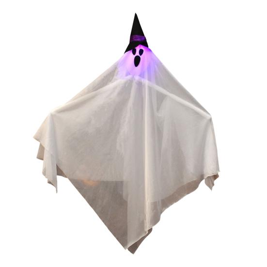 Halloween Hanging Light-up Ghosts Outdoor Flying White Cloth Ghost with Witch Hat for Front Yard Patio Lawn Garden Porch Indoor Outdoor Decoration