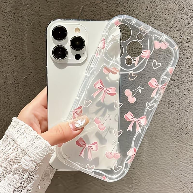 Rosa Kirsch-Schleife Klare Handyhülle mit welligem Rand für Samsung Galaxy S26 Ultra S25 Plus S24 S23FE A17 A57 A37 A16 A36 A56 A55 Hülle