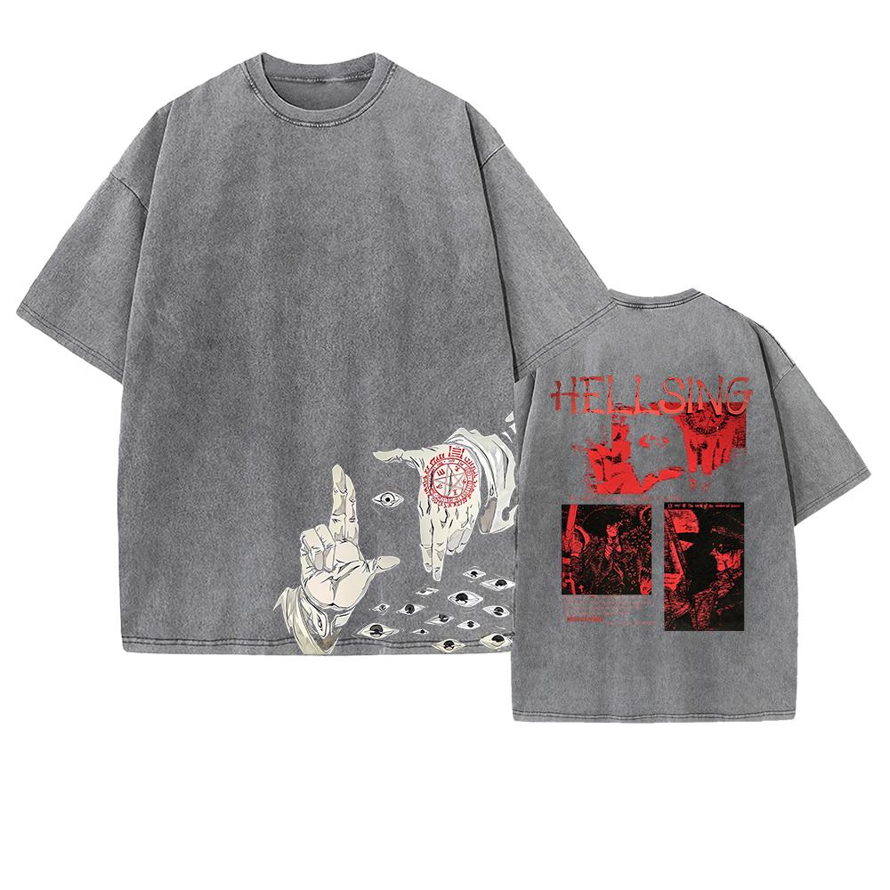 Alucard Hellsing Manga Graphic Tshirt Men Women Clothing Vintage Washed Oversized T Shirt Summer Cotton Short Sleeve Tees Tops