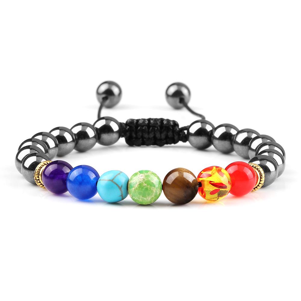 Siebenfarbiges Vulkanstein & Tigerauge Perlenarmband: Verstellbar Handgefertigt Herrenstil