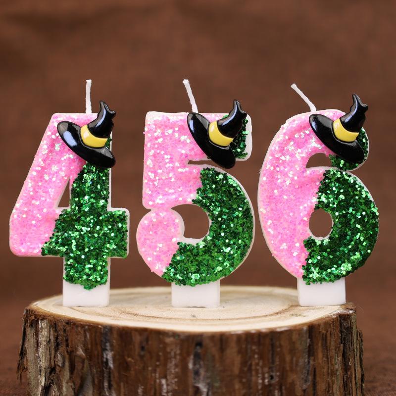 Sequin Number Birthday Candle 0-9 Creative Cake Decoration First Year Number Candle Wizard Hat