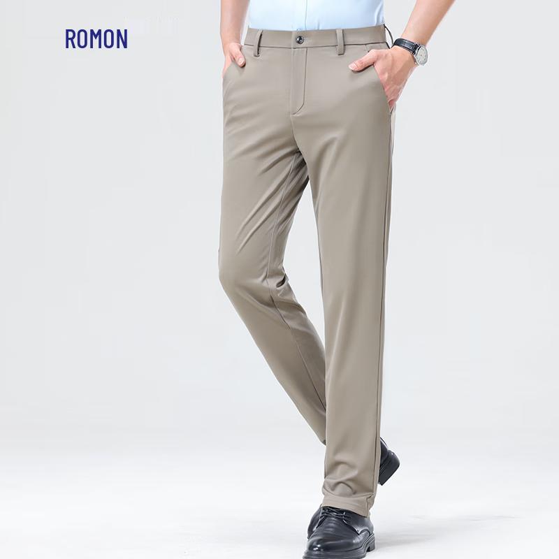 Luomeng Men's Silk Blend Stretch Straight-Leg Casual Business Pants