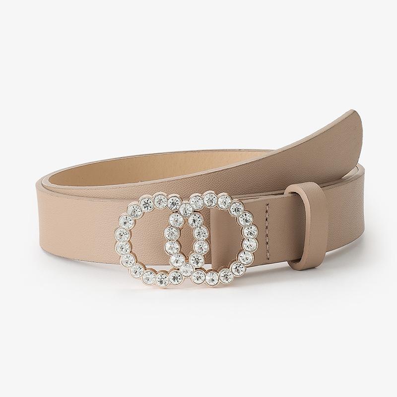 Double Circle Round Buckle Inlaid Rhinestones Sweet Decorative Dress Women'S Belt Jeans Belt