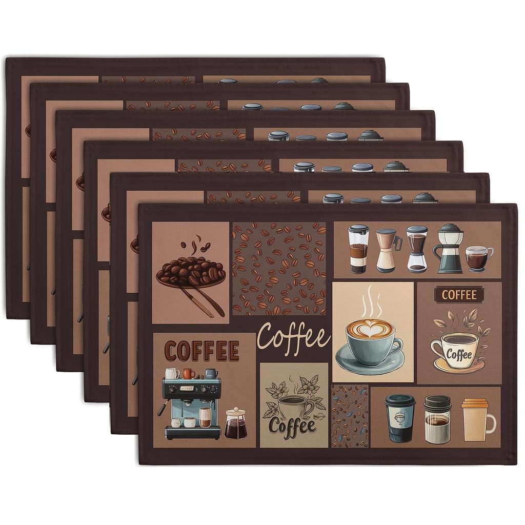 Vintage Coffee Collage Placemat American Country Table Mat Coffee Enthusiast Thermal Insulation Placemat