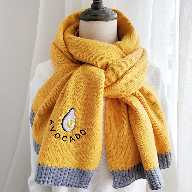 Scarf Women's Winter Korean Version Versatile Student Thickened Long Warm Solid Color Wool Knitted Scarf Japanese Style Autumn and Winter
