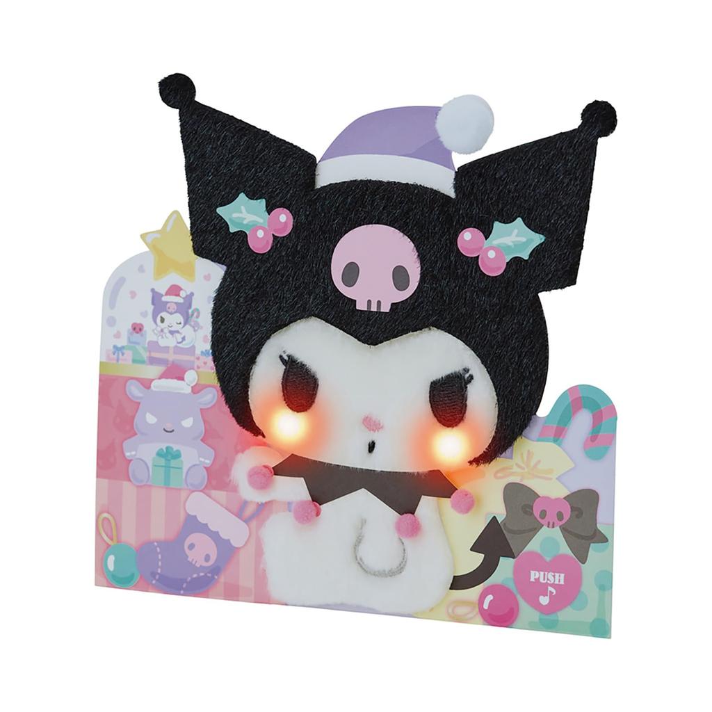 Felicitare de Crăciun Sanrio cu melodie luminoasă, felicitare cu mesaj pufos Kuromi, 109975 și JXPM30-4