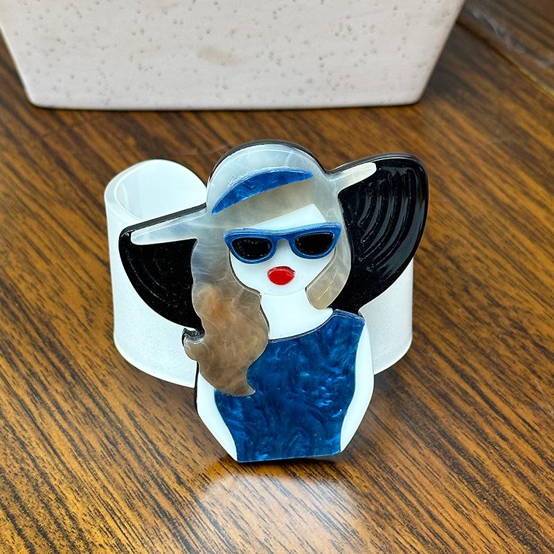 Акриловый открытый браслет с принтом леопарда и мультяшным персонажем для женщин