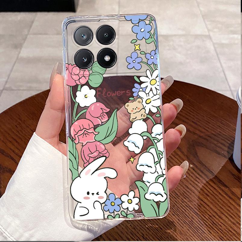 Case Poco X6 Pro 5G/Poco X6 5G Clear Luxury Cute Love Rabbit Funny Soft Silicone Phone Case PocoX6 X6Pro Transparent Back Cover
