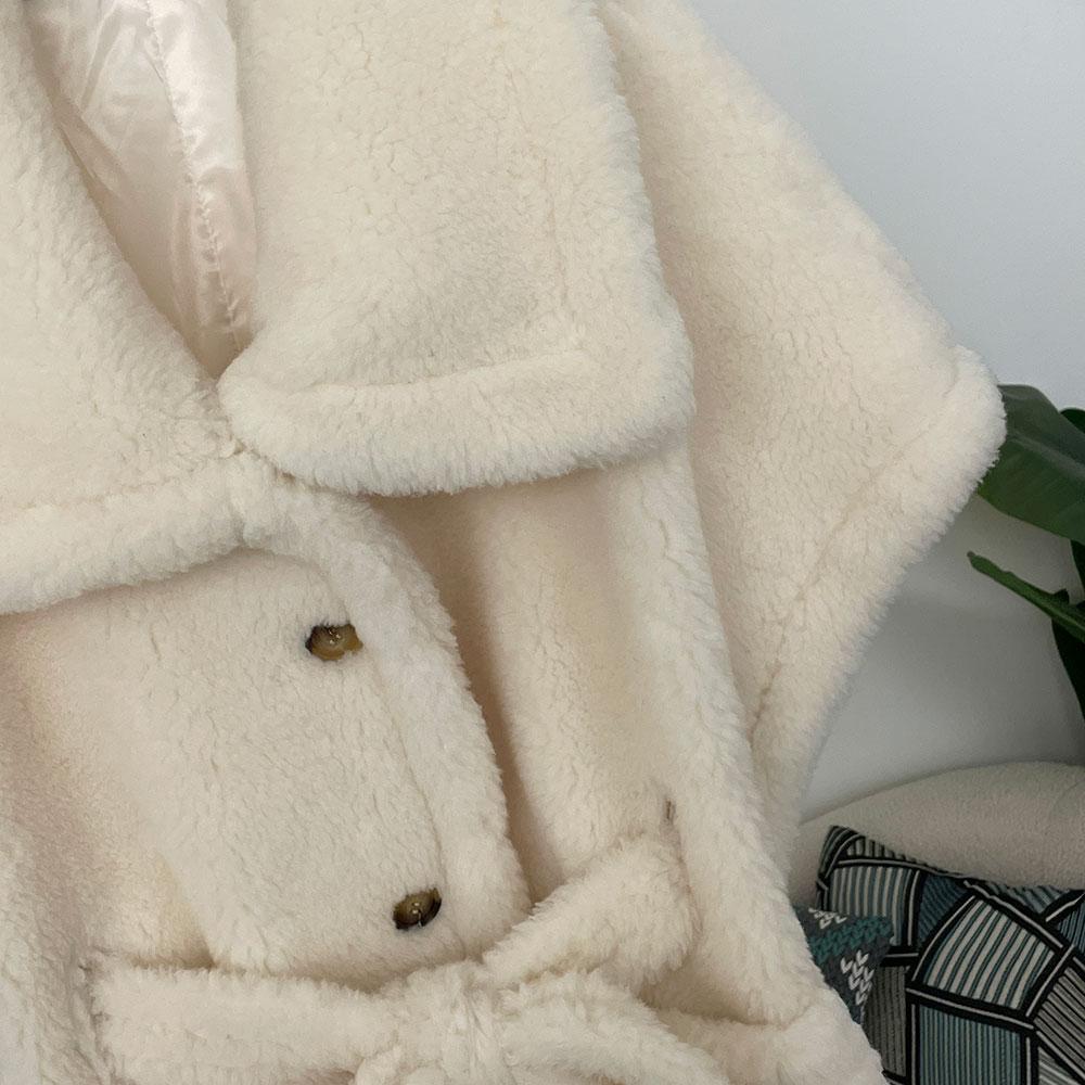 OFTBUY Winter Women Vest Jacket Real Lamb Cashmere Wool Fur with Belt Coat Turn-down Jacket Warm Plush Thick Pocket Elegant Casual