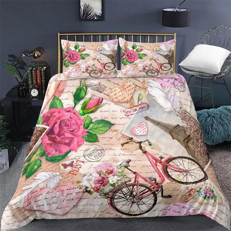 Paris Eifel Tower Twin King Soft Duvet Cover Romantic Theme Swet Couple Beding Set Microfiber Flower Warm Comforter Cover For Girl Ten