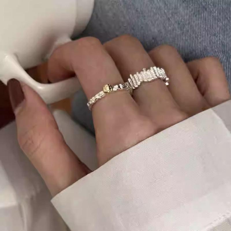 PANJBJ 925 Sterling Silver Texture Rings For Women Fold Design Irregular Minimalism Irregular Jewelry Gift Dropshipping