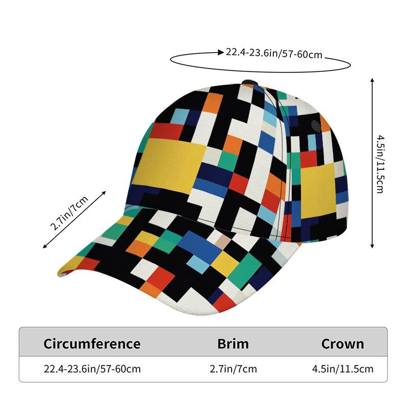 Classic Baseball Cap Featuring a Geometric Colorful Squares Print a Trendy Duckbill Hat with an Adjustable Fit Lightweight