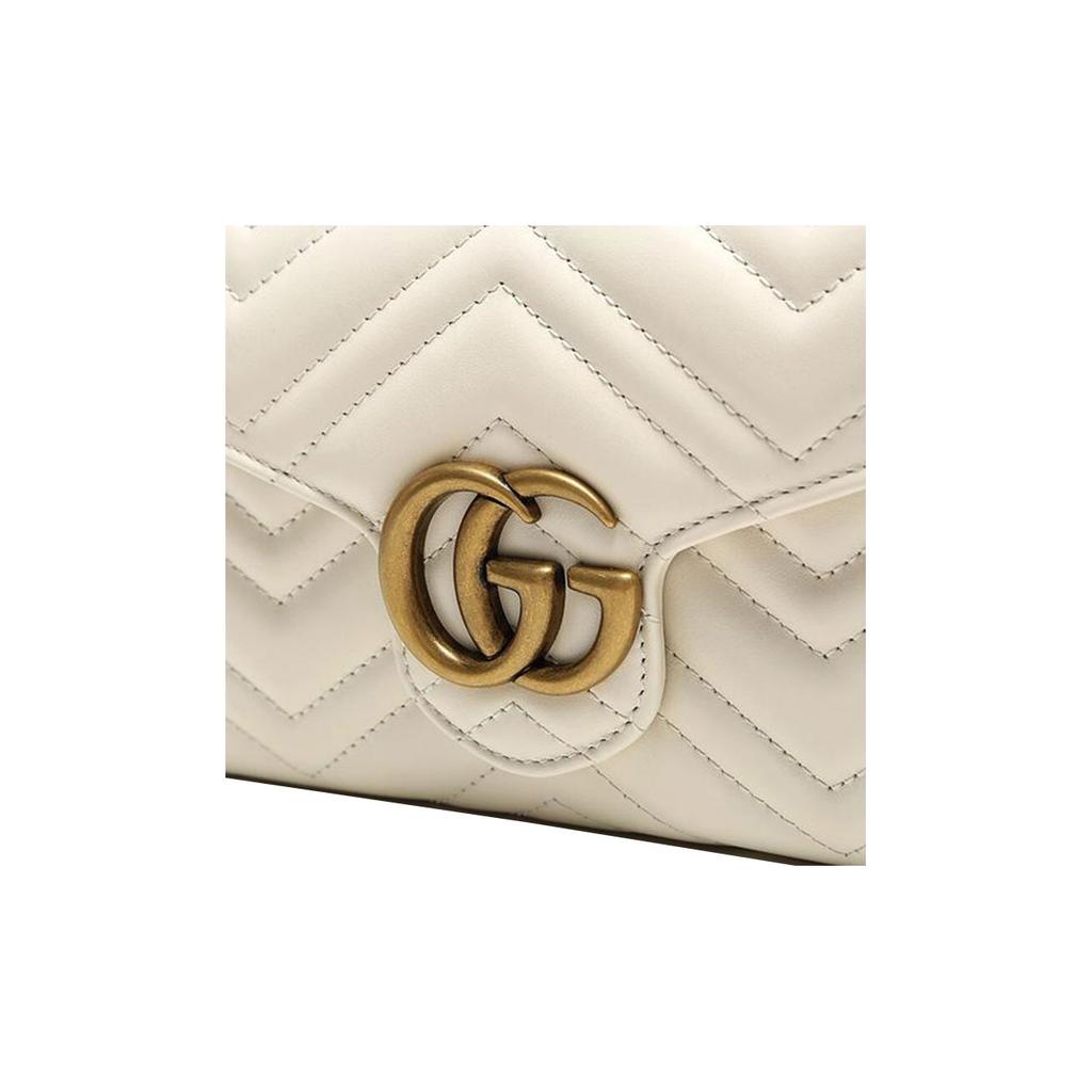 Gucci GG Marmont Vintage Logo Quilted Leather Shoulder Bag Women Shoulder Bag White 474575-DTD1T-9022