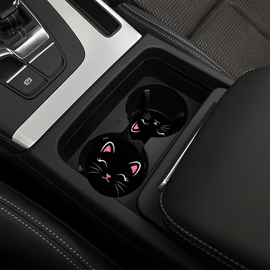 Set of 2, Black Car Cup Coasters, Non-Slip And Absorbent, Car Interior Additions, Ideal for Both Men And Women, Great Gift for Friends
