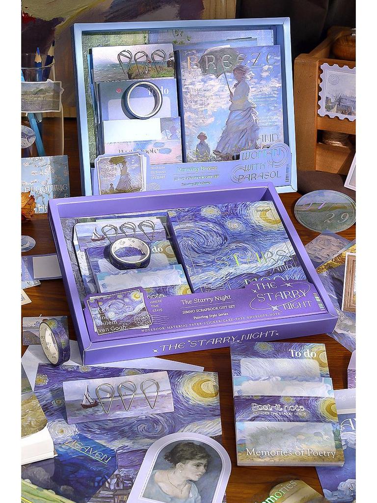 Retro Literarischer Stil Journal Geschenkbox Set: Europäische & Amerikanische Ölmalerei Design Notizbücher