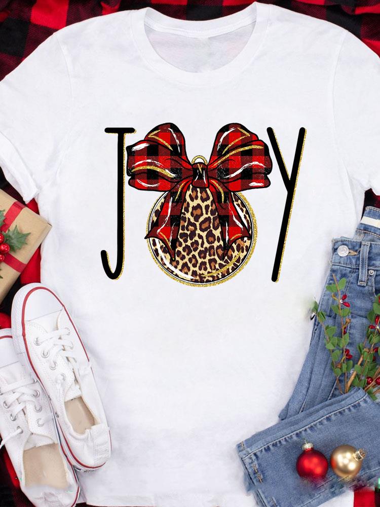 (Asian Size) Tee Top festival  Merry Christmas New Year Holiday Casual tree cute 90s Women Print Lady Short Sleeve Fashion Graphic T-shirts